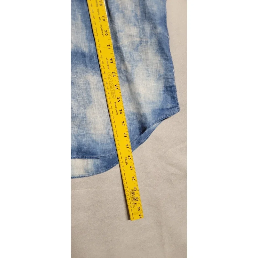 Blue White Tie Dye Ls Button Up Polo Ralph Lauren 100% Linen Men's Shirt Size M